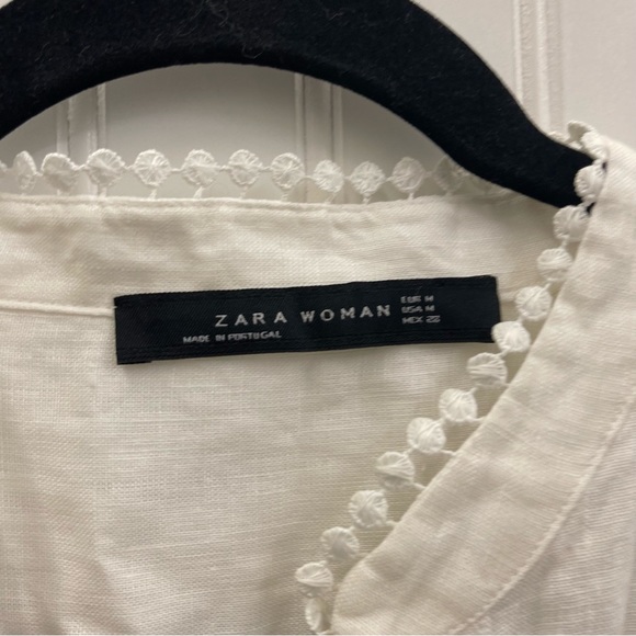 ZARA White Linen Asymmetric Ruffle Low Tunic Sz M - Picture 4 of 9